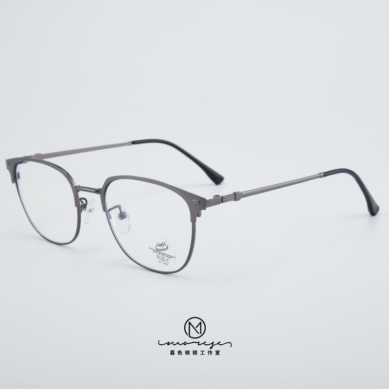 眉线框眼镜金属防蓝光度数商务男士金边眼镜黑框眼镜半框近视镜-图3