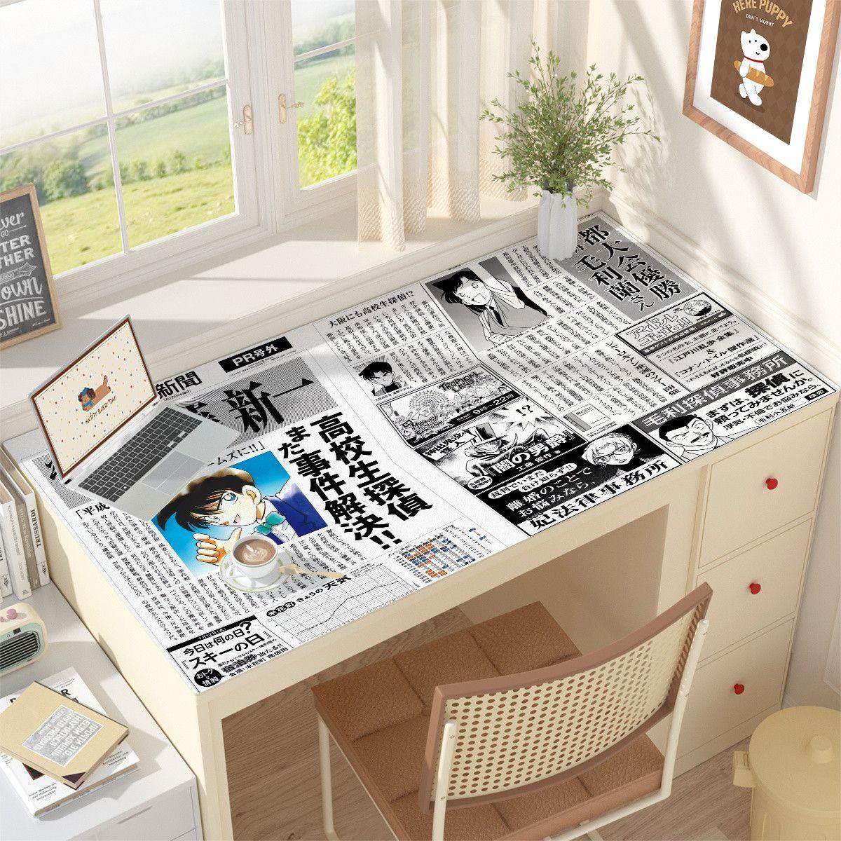 柯南灰原小兰新一基德皮革桌垫电脑键盘鼠标垫茶几台防水书桌垫布,淘宝优惠券,粉丝福利购,淘宝优惠卷