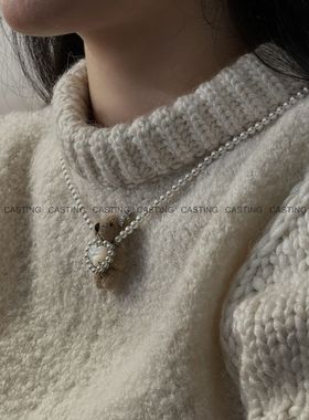 YVMIN/尤目乐园系列爱心母贝珍珠毛绒小熊项链