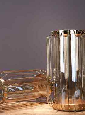 欧式样板房摆件轻奢风样品房金属花瓶样板间玻璃装饰品电视柜摆设