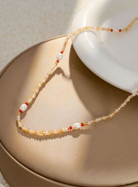 小米珠珍珠项链夏日手工串珠ins复古高级感小众轻奢25新款锁骨链