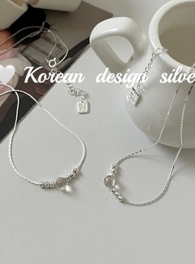 S925纯银水滴黄水晶切面项链韩国ins设计亮银精致高级简约新颈链