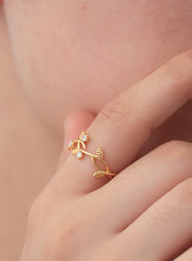 《月桂女神》锆石树叶花环戒指气质ins小众设计简约2024新款指环