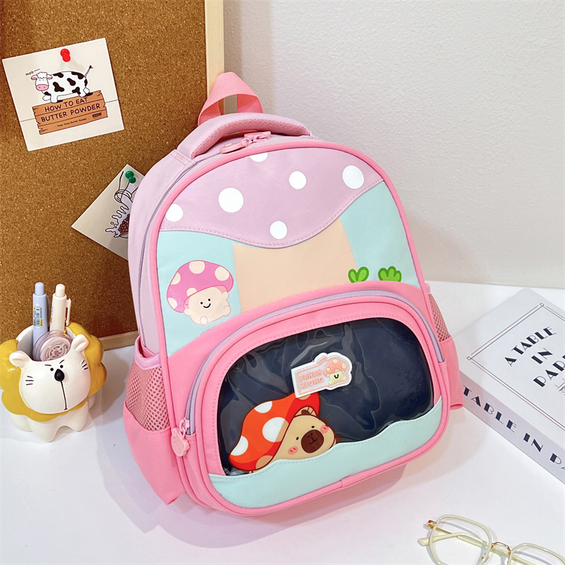幼儿园书包蘑菇图案可爱卡通儿童双肩包透明超轻减负小中大班背包,淘宝优惠券,粉丝福利购,淘宝优惠卷