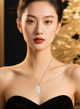 天然白玉髓树叶项链女气质国潮