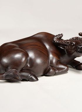 实木雕刻卧牛摆件檀木头根雕十二生肖牛手把件红木家居装饰