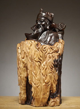 黑檀木雕刻文财神爷佛像摆件天然根雕家居店铺客厅供奉装饰摆设