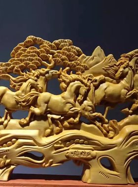批发崖柏八骏马根雕木雕整料雕刻木质摆件八骏雄风工艺品家居