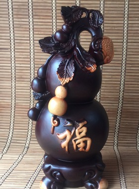 黑檀实木雕刻葫芦摆件木头根雕大号多子多福禄红木家居装饰
