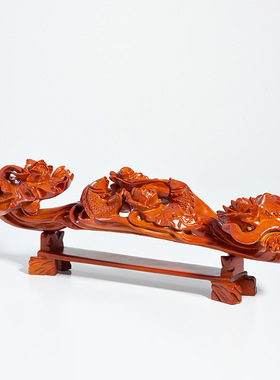 花梨木雕如意摆件根雕实木年年有鱼家居办公装饰开业红木