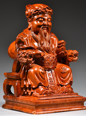 花梨实木雕刻土地公摆件木头根雕福德正神创意家居客厅装饰