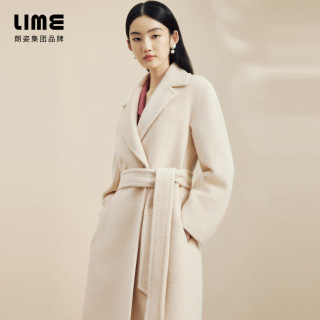LIME莱茵轻奢高端羊驼毛长款大衣秋冬优雅赫本风双面羊毛呢外套
