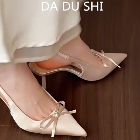 羊皮版！法式仙女风尖头高跟鞋温柔蝴蝶结细跟单鞋女真皮包头凉鞋,淘宝优惠券,粉丝福利购,淘宝优惠卷