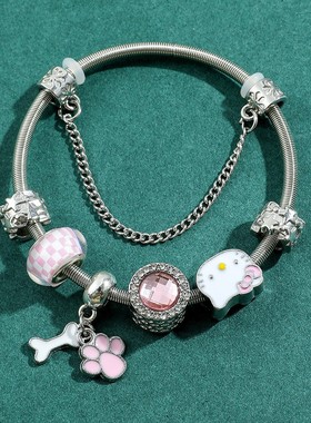 粉色手链KT猫手镯卡通可爱手饰