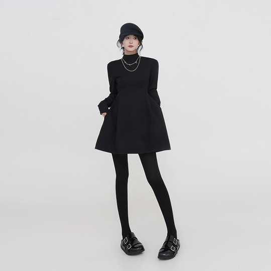 Black high neck long sleeves bottoming dress