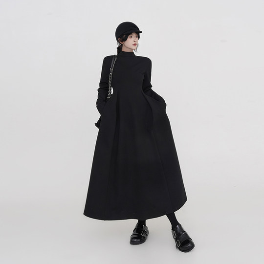 Black high neck long sleeves bottoming dress
