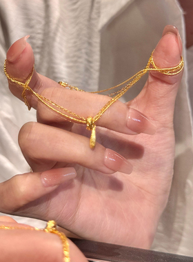 金色双层抽拉水滴项链女友礼物