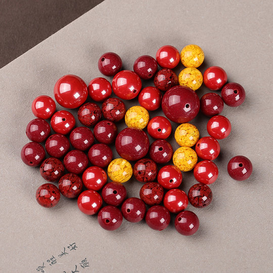天然原矿朱砂散珠子紫金砂帝王砂高含量圆珠单颗本命年diy手链串
