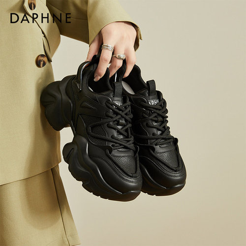 达芙妮黑色老爹鞋女款2025新款春秋厚底增高显脚小轻便休闲运动鞋 - 图1