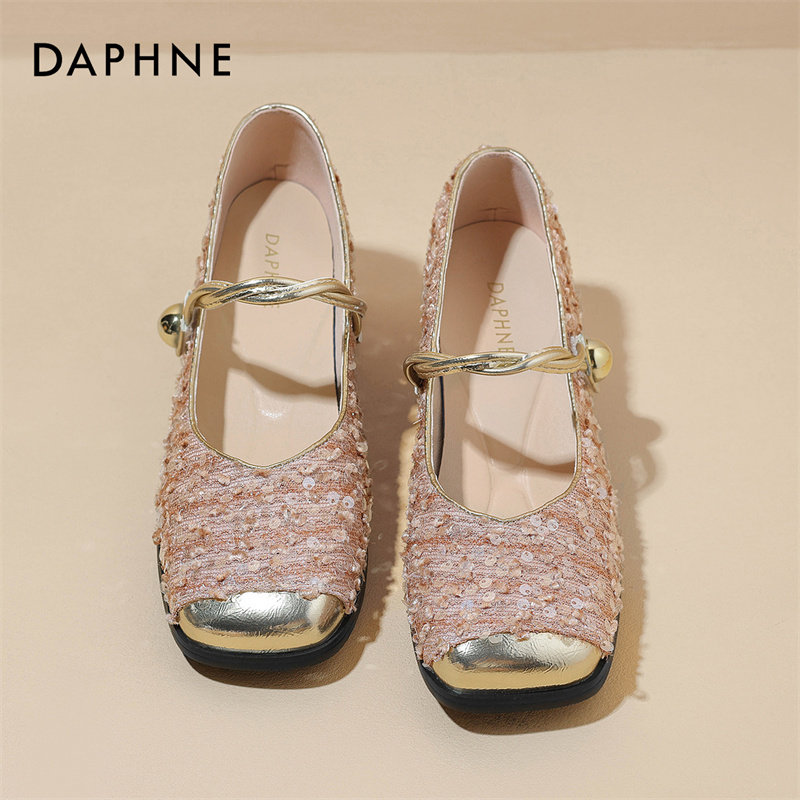 达芙妮玛丽珍女鞋2025新款春秋法式小香风亮片高跟鞋浅口中跟单鞋,淘宝优惠券,粉丝福利购,淘宝优惠卷