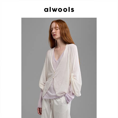 ALWOOLS2026春夏新品绞花拼接廓形针织开衫 - 图0