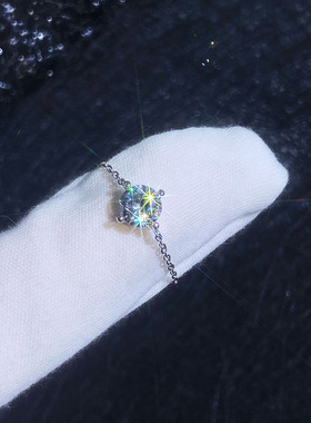 S925纯银人鱼莫桑石戒指女设计感小众轻奢可调节链戒网红爆款饰品