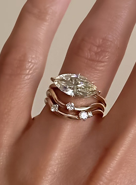 新款S925纯银欧美时尚奢华ins风同款镶高碳钻马眼6*12mm戒指环款