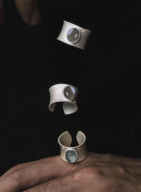 S925纯银哑光石心戒指