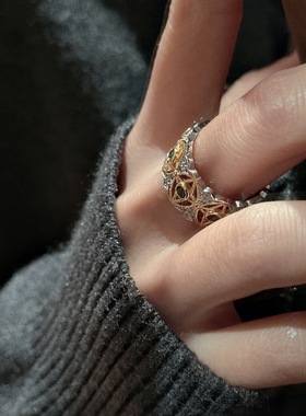 s925纯银蕾丝中古戒指小众设计法式复古轻奢简约时尚宽面指环首饰