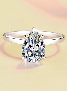 跨境热卖925纯银戒指镀18K金戒子时尚简约水滴梨形莫桑石指环批发