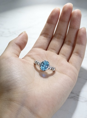 轻奢高级清冷感S925纯银高碳钻帕拉伊巴戒指霓虹薄荷绿彩宝戒指女