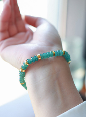 危地马拉天然a货翡翠蓝水鼓珠手链女生首饰通体925银镀金水晶手串