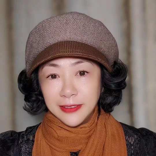 新轻奢风假发一体帽针织软檐鸭舌帽女秋冬显脸小画家帽时尚假发套