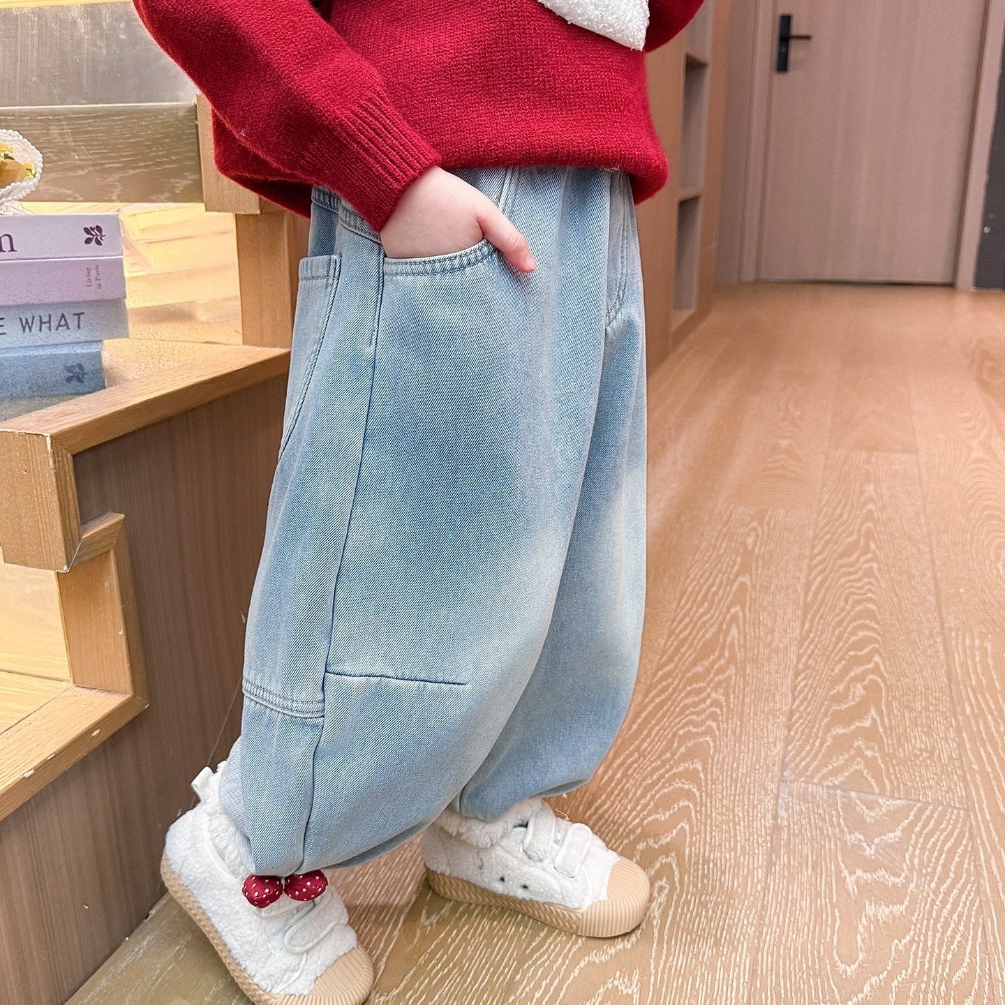 儿童冬季新款时髦2025女童裤子保暖加绒加厚羊驼绒牛仔裤女宝冬装,淘宝优惠券,粉丝福利购,淘宝优惠卷