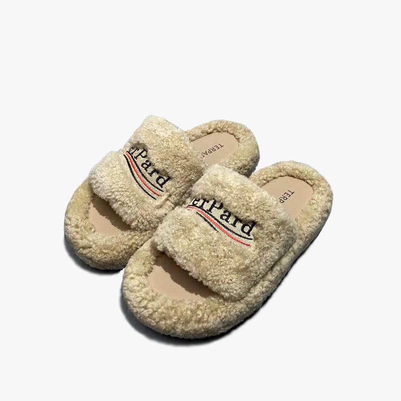 厚底毛毛拖鞋女外穿2024冬保暖松糕底字母皮毛一体真皮羊羔毛拖鞋 - 图3