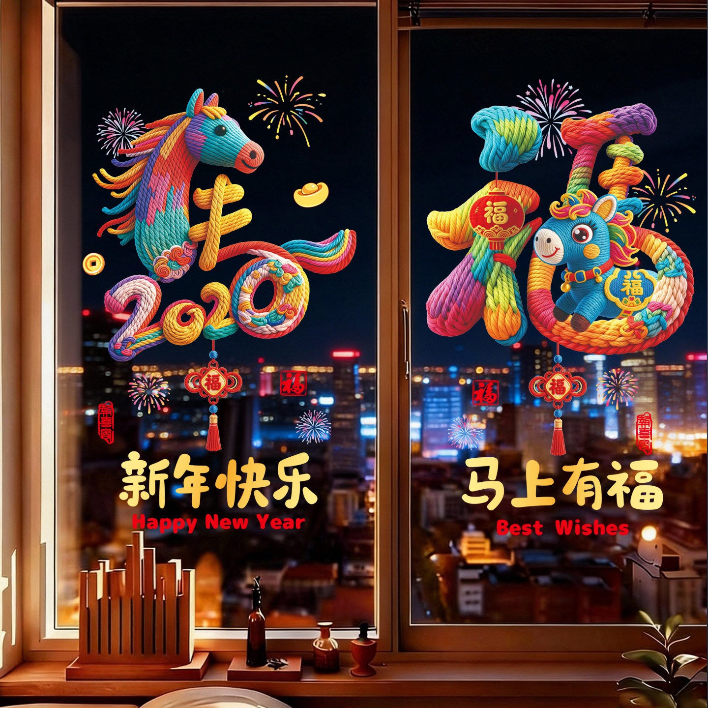 马年2026过年卡通店铺新年装饰布置福春贴纸春节静电氛围元旦窗花,淘宝优惠券,粉丝福利购,淘宝优惠卷