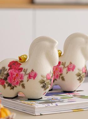 马上有钱装饰陶瓷小摆件创意动物摆设酒柜书柜装饰品开业乔迁礼品