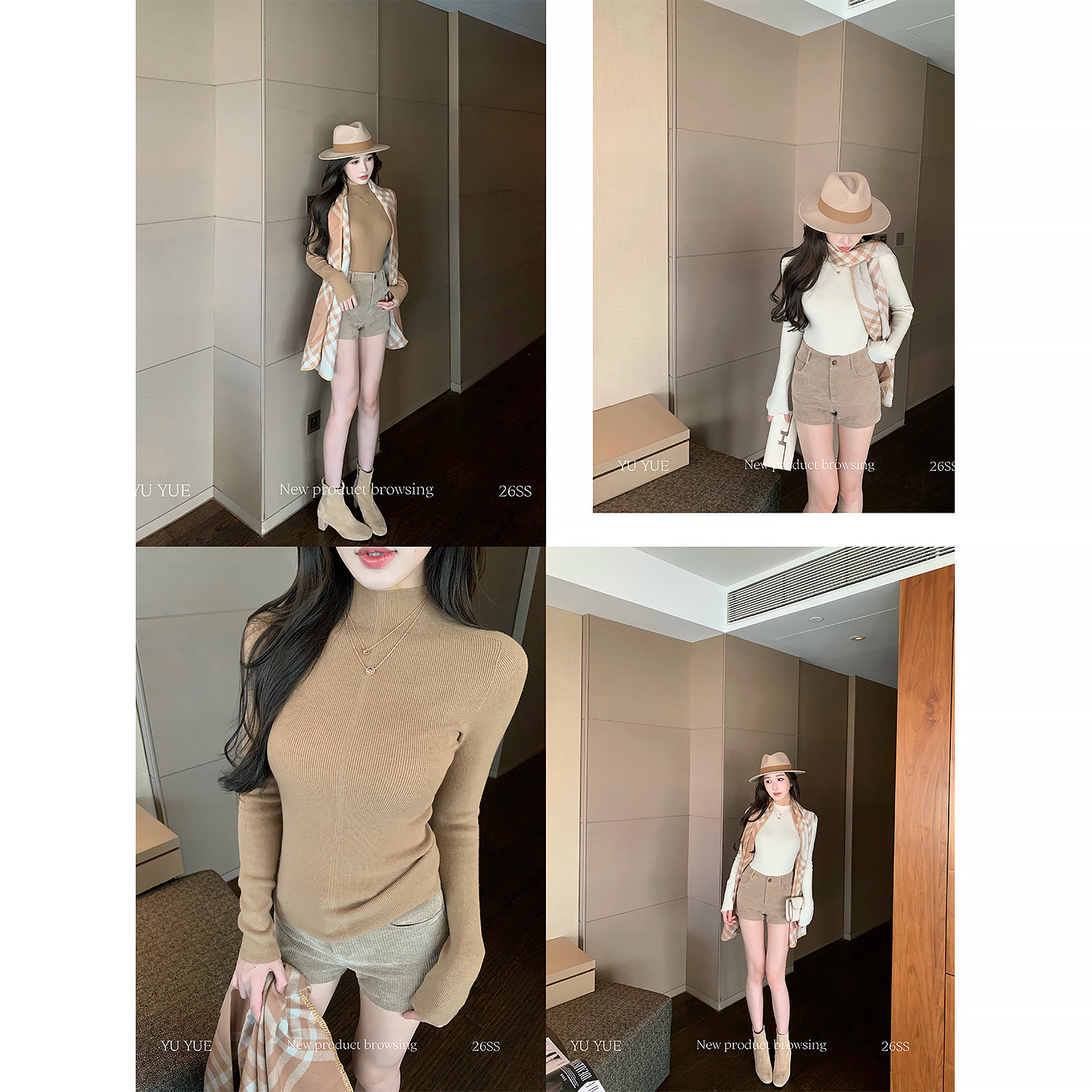 愉悦愉悦 卡其色简约高腰休闲裤女春季韩系通勤修身显瘦百搭短裤,淘宝优惠券,粉丝福利购,淘宝优惠卷