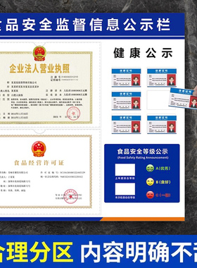 营业执照框架挂墙食品安全信息公示栏健康许可证卫生放餐饮展示板