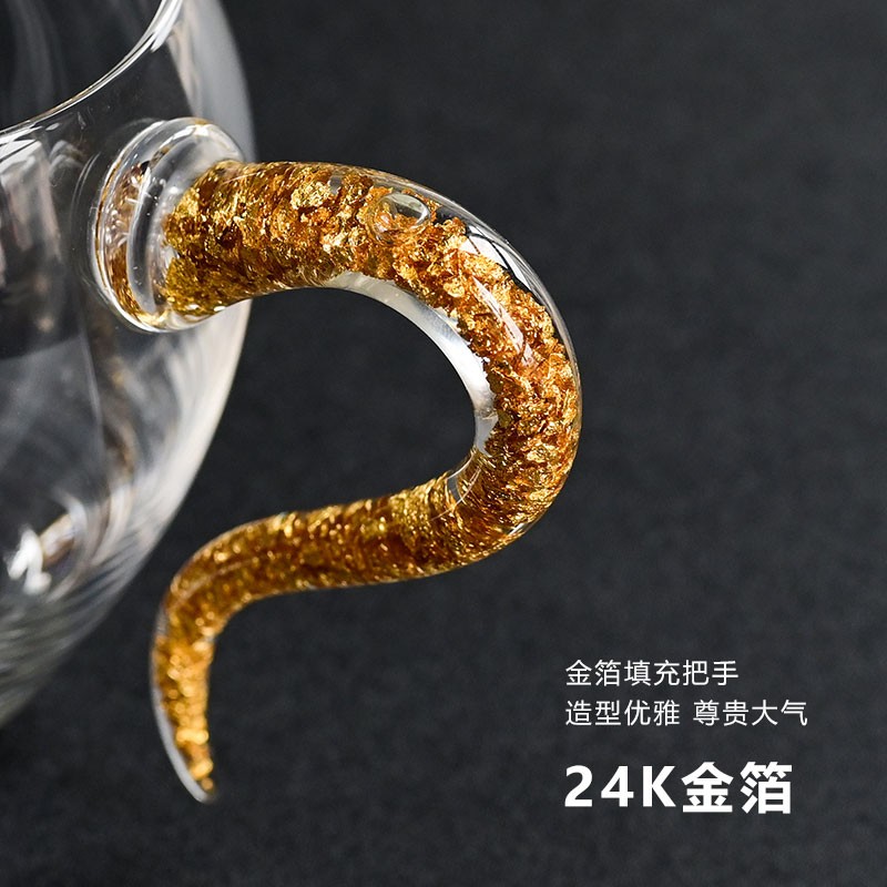 日式玻璃公道杯手工茶滤茶漏高档分茶器侧把茶海金箔提手耐热过滤 - 图1