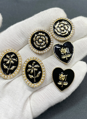 黑色花朵银针耳钉三款