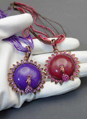 微瑕项链多层外贸出口清仓欧美原单饰品瑕疵特价红色紫色孔雀吊坠