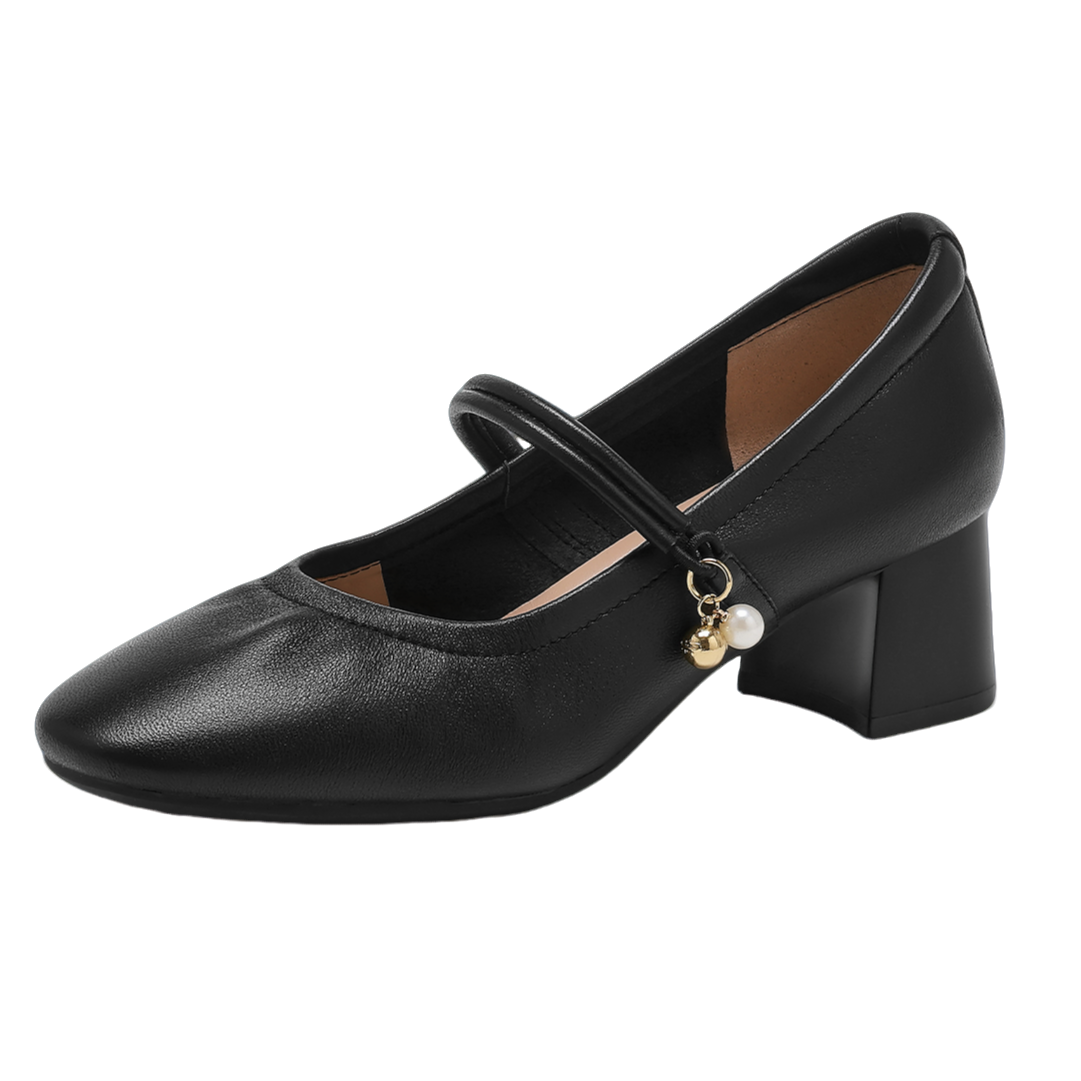 粗跟玛丽珍单鞋女2025新款真皮浅口一字带软底不累脚百搭高跟皮鞋,淘宝优惠券,粉丝福利购,淘宝优惠卷