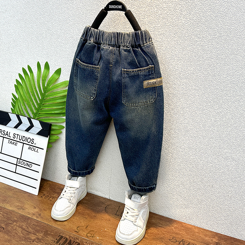 小黄鸭童装男童破洞牛仔裤2025春秋儿童老爹裤宝宝休闲宽松长裤子 - 图2