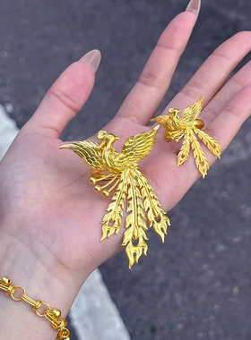 黄金凤凰戒指女999足金结婚食指戒新款三金婚嫁孔雀金戒指送老婆