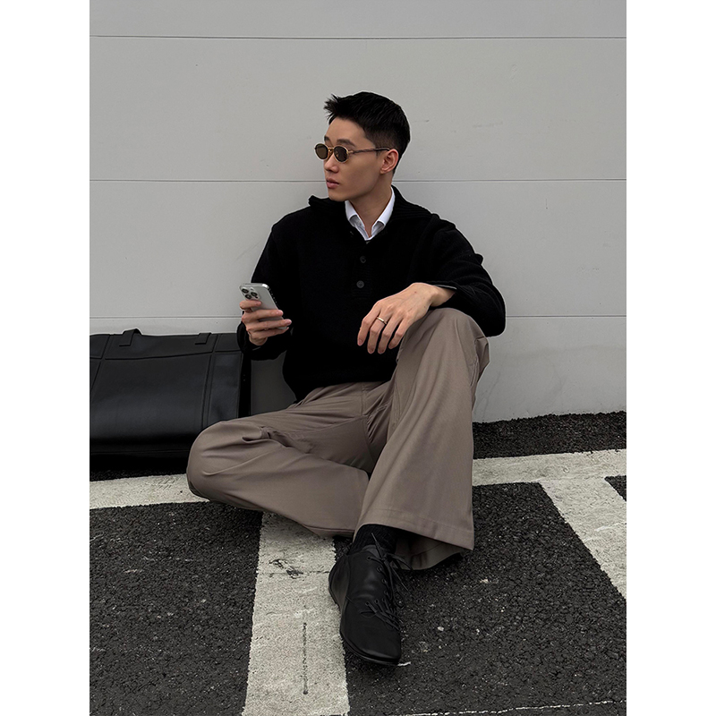 黑色毛衣男士秋冬季潮牌美式重磅带帽卫衣小众高级感叠穿针织外套 - 图3