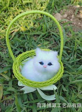 仿真提篮会叫猫咪狗兔子吊篮猫咪桌面摆件饰品生日礼品玩具花篮猫