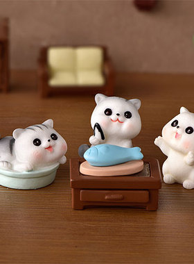 新款顽皮小猫微景观园艺diy水晶球配件 线团抱球调皮小猫树脂摆件