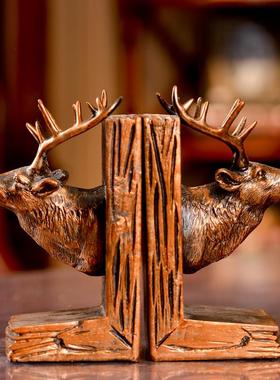 复古创意时尚美式鹿头装饰书档动物摆件书房卧室树脂装饰工艺礼品