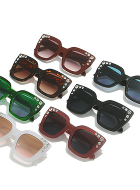 英国coopkoop新款方形太阳镜 欧美个性镶钻眼镜 街拍时尚重工